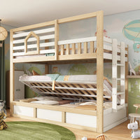 Etagenbett mit Fenstern und gerader Leiter in Khaki 90x200 Lilla Kids