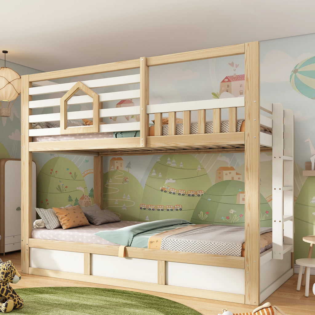 Etagenbett mit Fenstern und gerader Leiter in Khaki 90x200 Lilla Kids