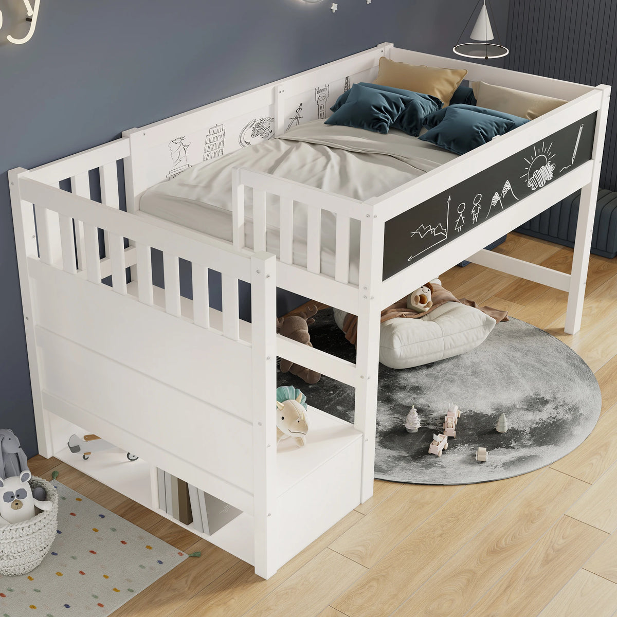 Etagenbett mit integrierter Maltafel 90x200 Lilla Kids