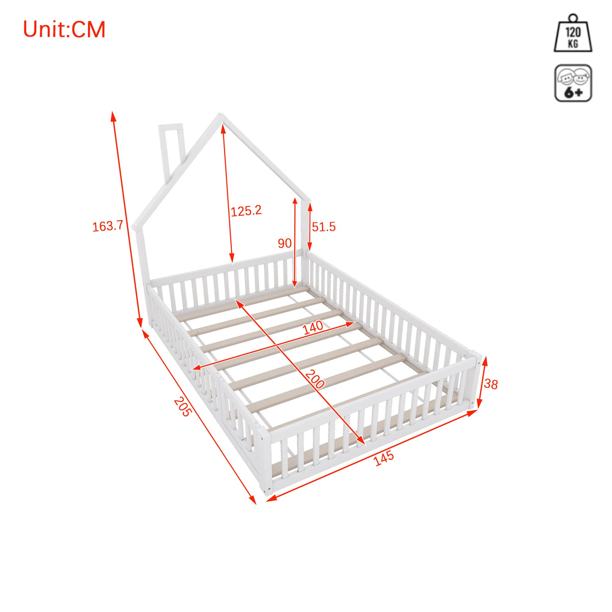 Gepolstertes Kinderbett in Kaminform 140x200 Lilla Kids