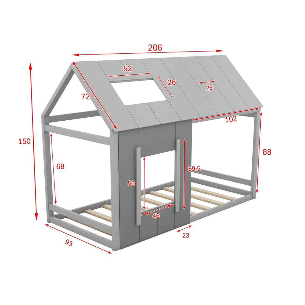 Graues Kinder-Hausbett aus Holz Lilla Kids