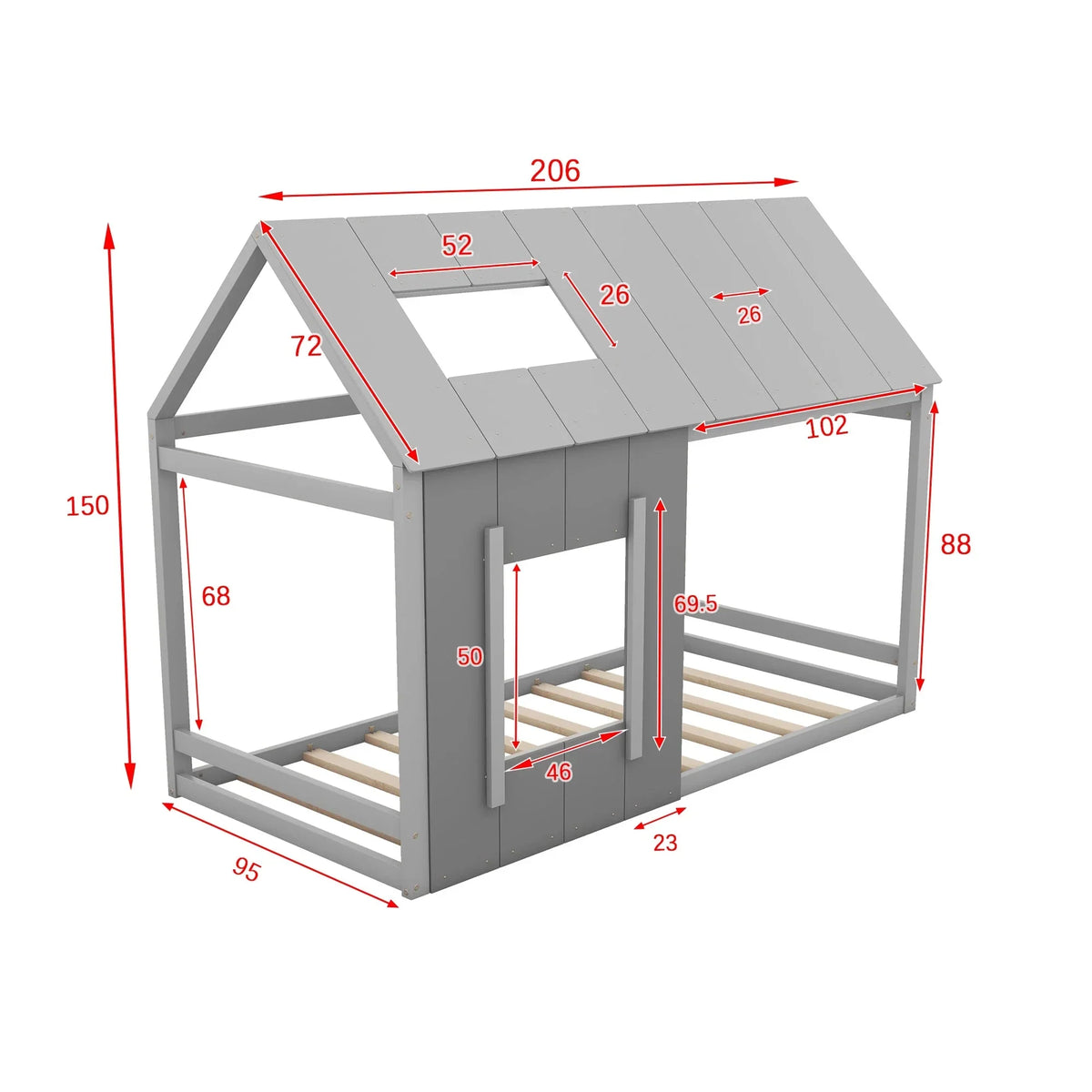 Graues Kinder-Hausbett aus Holz Lilla Kids