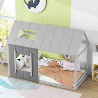 Graues Kinder-Hausbett aus Holz Lilla Kids