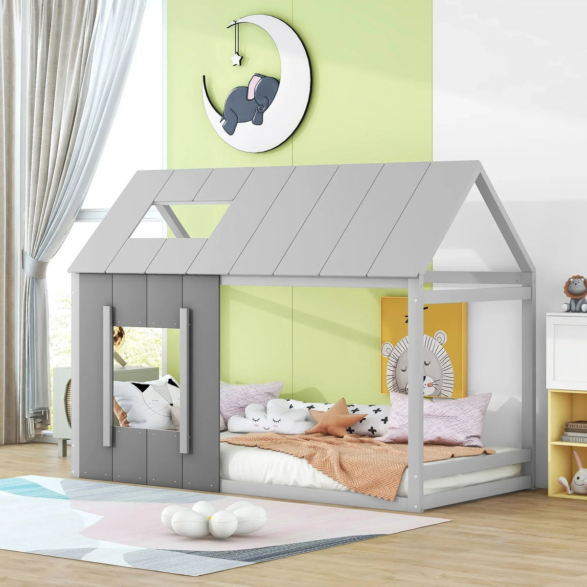 Graues Kinder-Hausbett aus Holz Lilla Kids