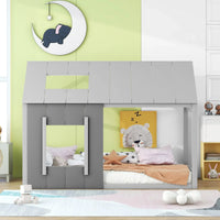 Graues Kinder-Hausbett aus Holz Lilla Kids