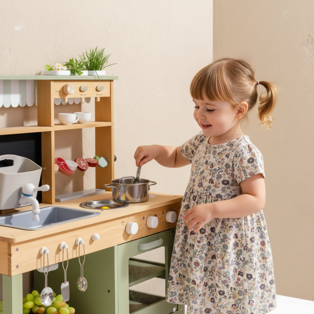 Grüne Kinderküche aus Holz mit Backofen Lilla Kids