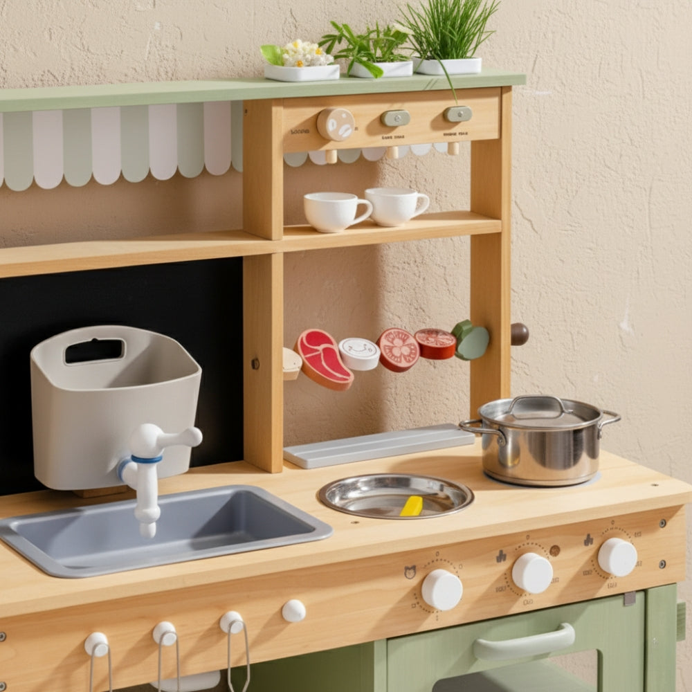 Grüne Kinderküche aus Holz mit Backofen Lilla Kids