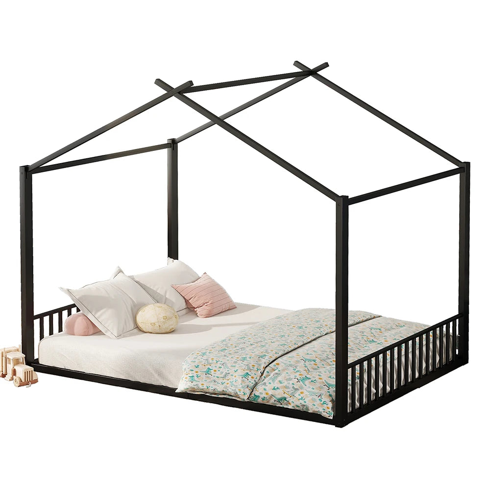 Hausbett aus Metall in Schwarz 140x200 Lilla Kids