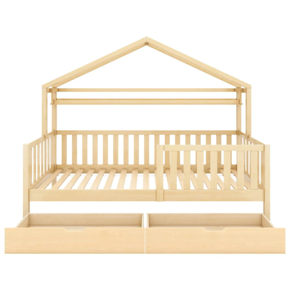 Hausbett aus naturbelassener Kiefer mit Schublade 90x200 Lilla Kids