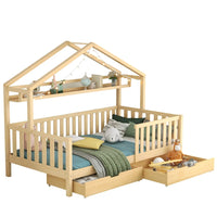 Hausbett aus naturbelassener Kiefer mit Schublade 90x200 Lilla Kids