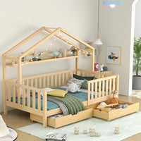 Hausbett aus naturbelassener Kiefer mit Schublade 90x200 Lilla Kids