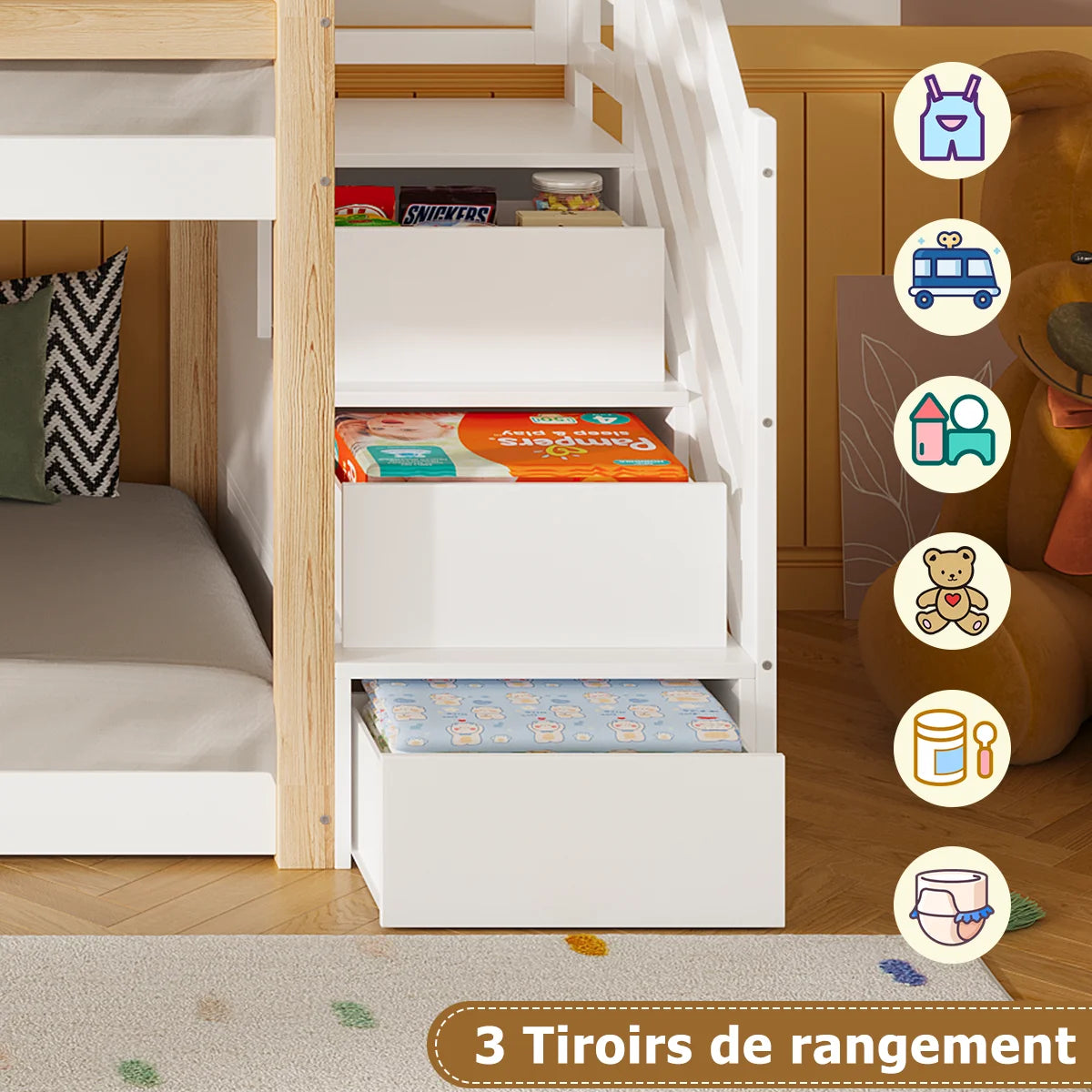 Hausbett Etagenbett mit Rutsche und Treppe 90x190 Lilla Kids