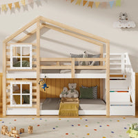 Hausbett Etagenbett mit Rutsche und Treppe 90x190 Lilla Kids