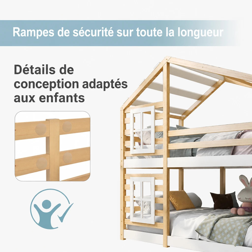 Hausbett Etagenbett mit Treppe, Dach und Schubladen 90x200 Lilla Kids