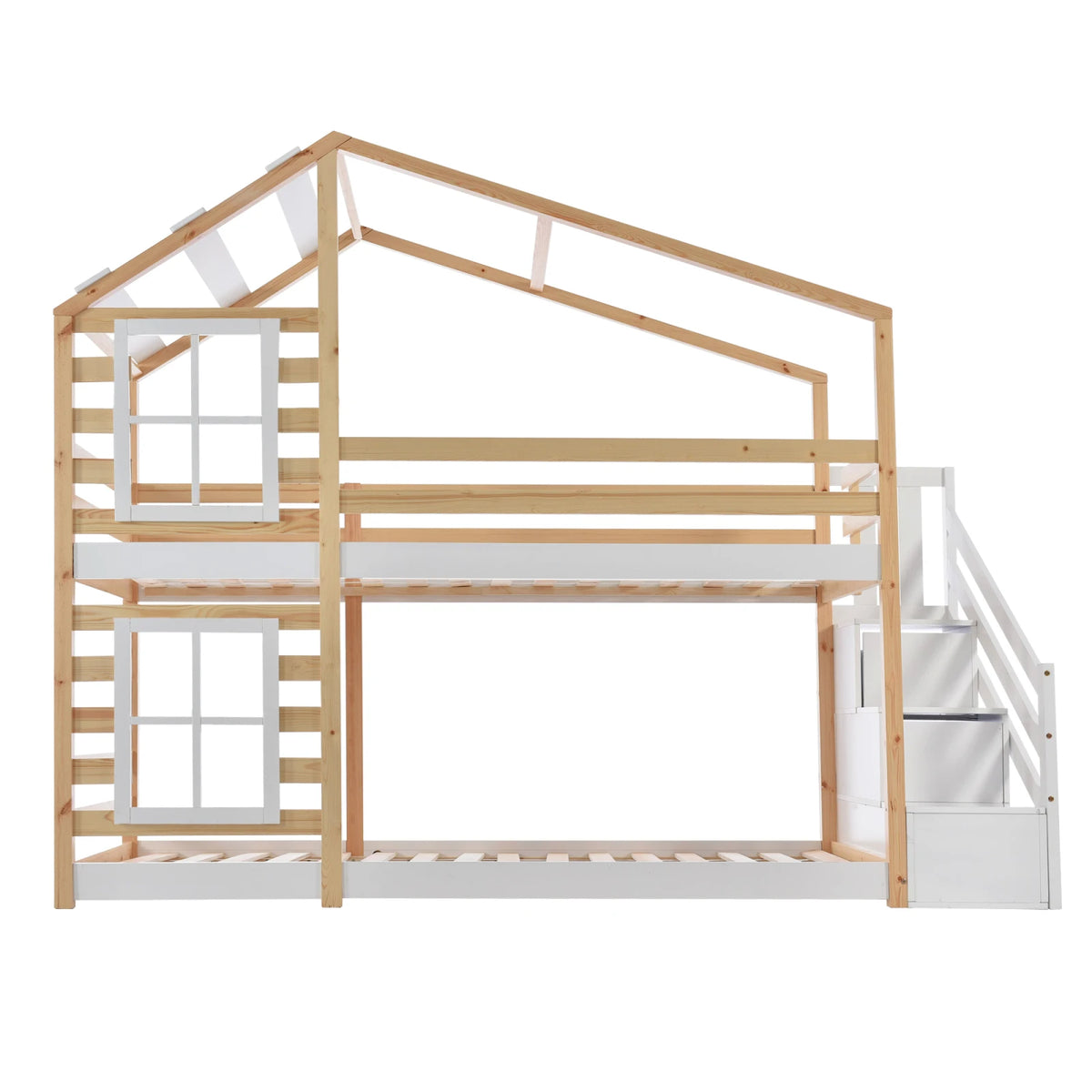 Hausbett Etagenbett mit Treppe, Dach und Schubladen 90x200 Lilla Kids