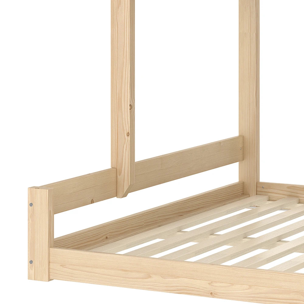 Hausbett Etagenbett mit Treppe in Holz und Weiß 90/140 Lilla Kids