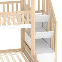 Hausbett Etagenbett mit Treppe in Holz und Weiß 90/140 Lilla Kids