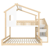 Hausbett Etagenbett mit Treppe in Holz und Weiß 90/140 Lilla Kids