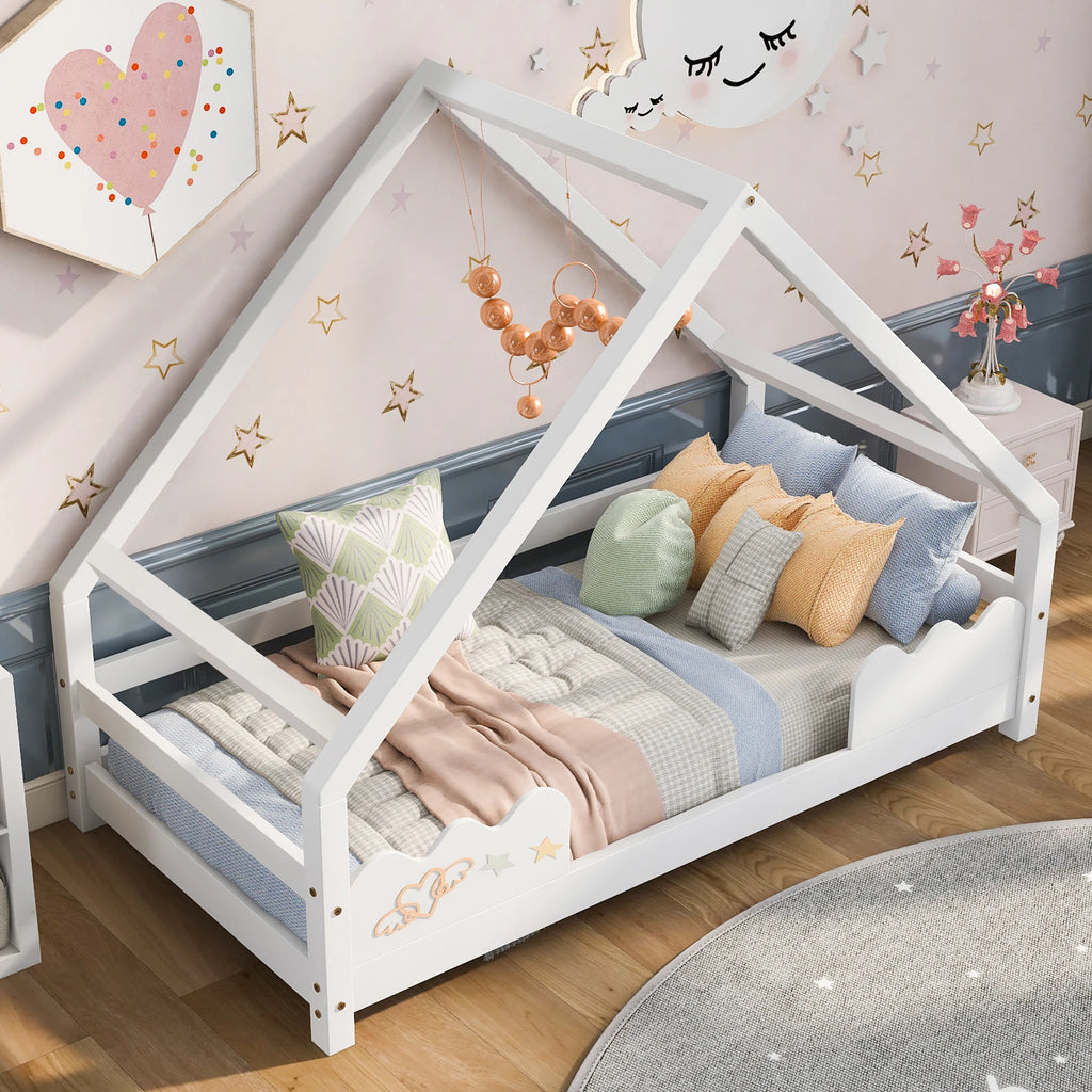 Hausbett für Kinder aus Kiefer mit Schutzgittern 90x200 Lilla Kids