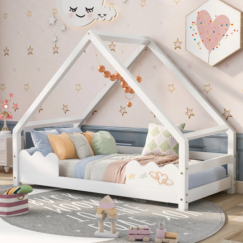 Hausbett für Kinder aus Kiefer mit Schutzgittern 90x200 Lilla Kids