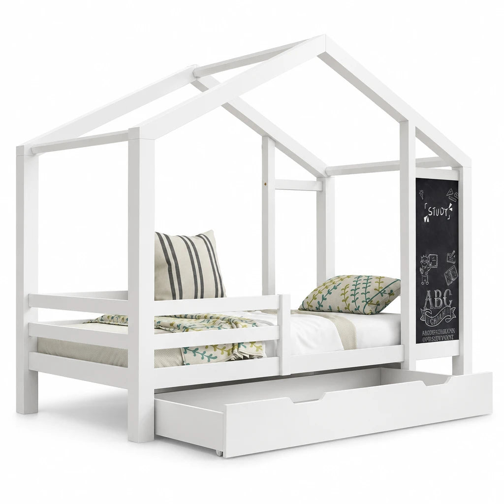 Hausbett-Hochbett mit Dach und 2 Schubladen 90x200 Lilla Kids
