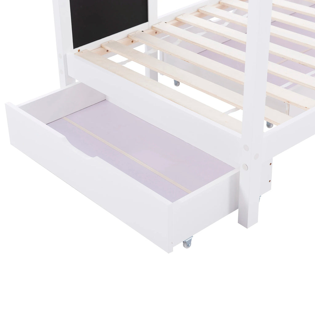 Hausbett-Hochbett mit Dach und 2 Schubladen 90x200 Lilla Kids