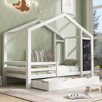 Hausbett-Hochbett mit Dach und 2 Schubladen 90x200 Lilla Kids