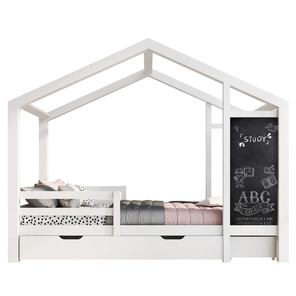 Hausbett-Hochbett mit Dach und 2 Schubladen 90x200 Lilla Kids