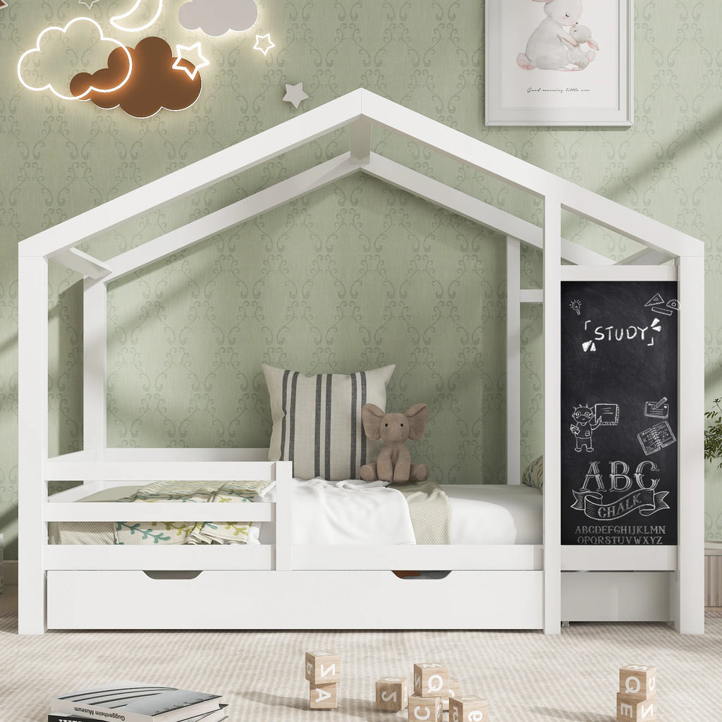 Hausbett-Hochbett mit Dach und 2 Schubladen 90x200 Lilla Kids