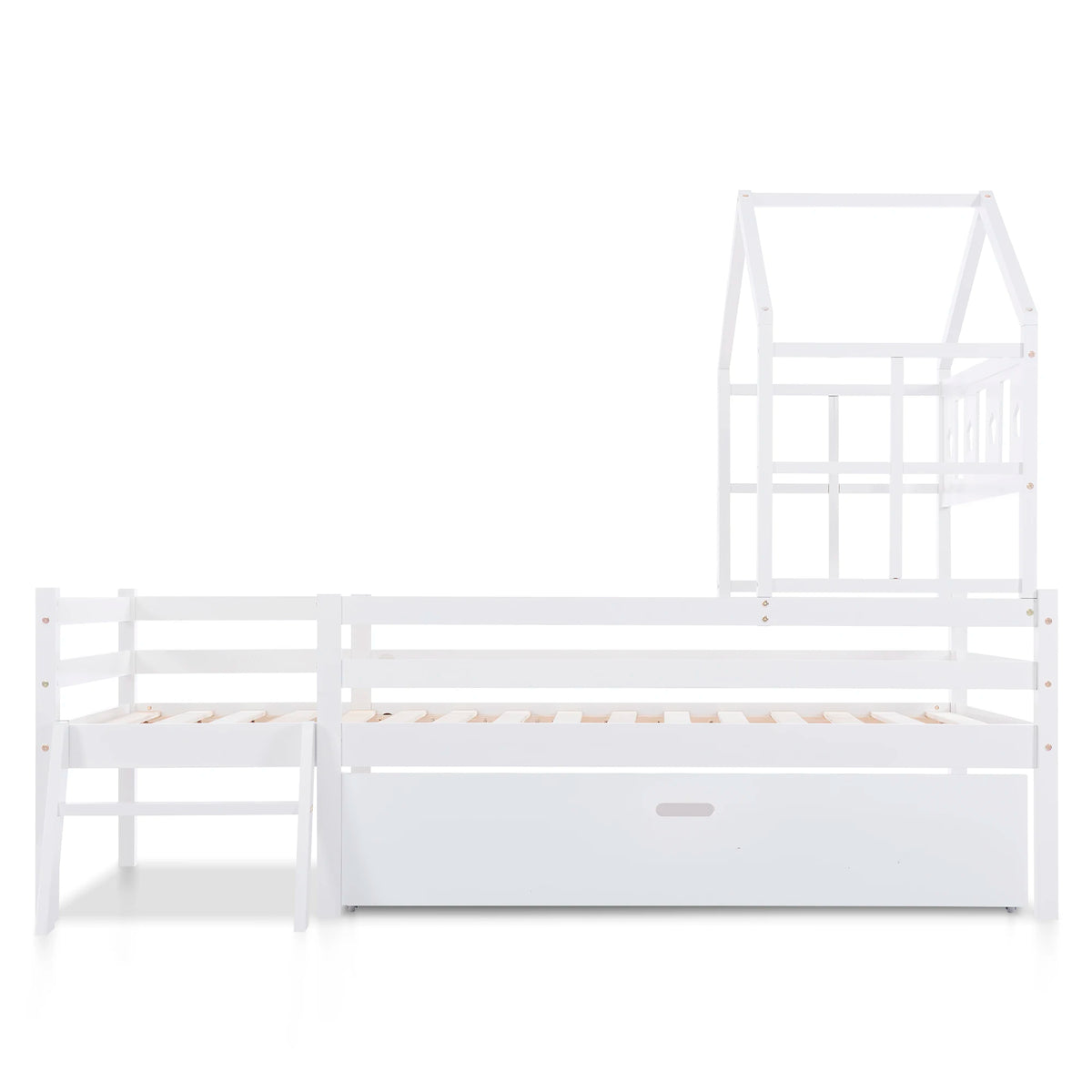 Hausbett-Hochbett mit Leiter und Schublade 90x200 Lilla Kids