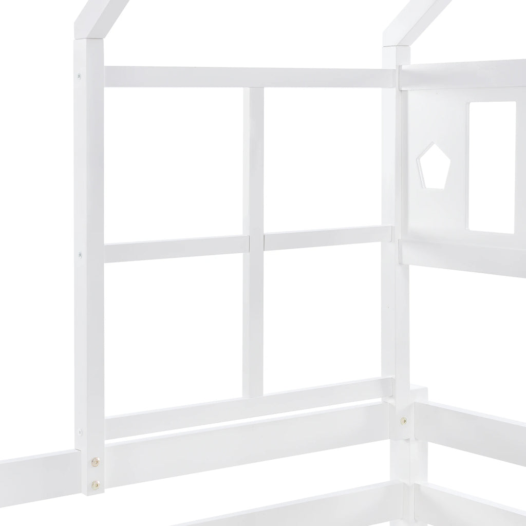 Hausbett-Hochbett mit Leiter und Schublade 90x200 Lilla Kids
