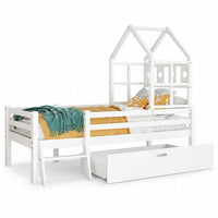 Hausbett-Hochbett mit Leiter und Schublade 90x200 Lilla Kids