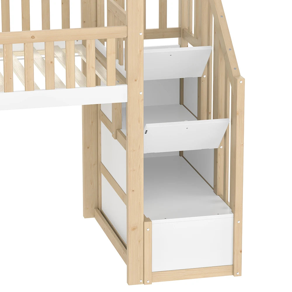 Hausbett-Hochbett mit Rutsche in Holz und Weiß 90x200 Lilla Kids