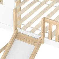 Hausbett-Hochbett mit Rutsche in Holz und Weiß 90x200 Lilla Kids