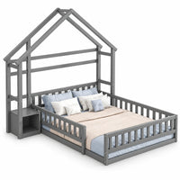 Hausbett in Grau mit Hauskopfteil und Nachttisch 140x200 Lilla Kids
