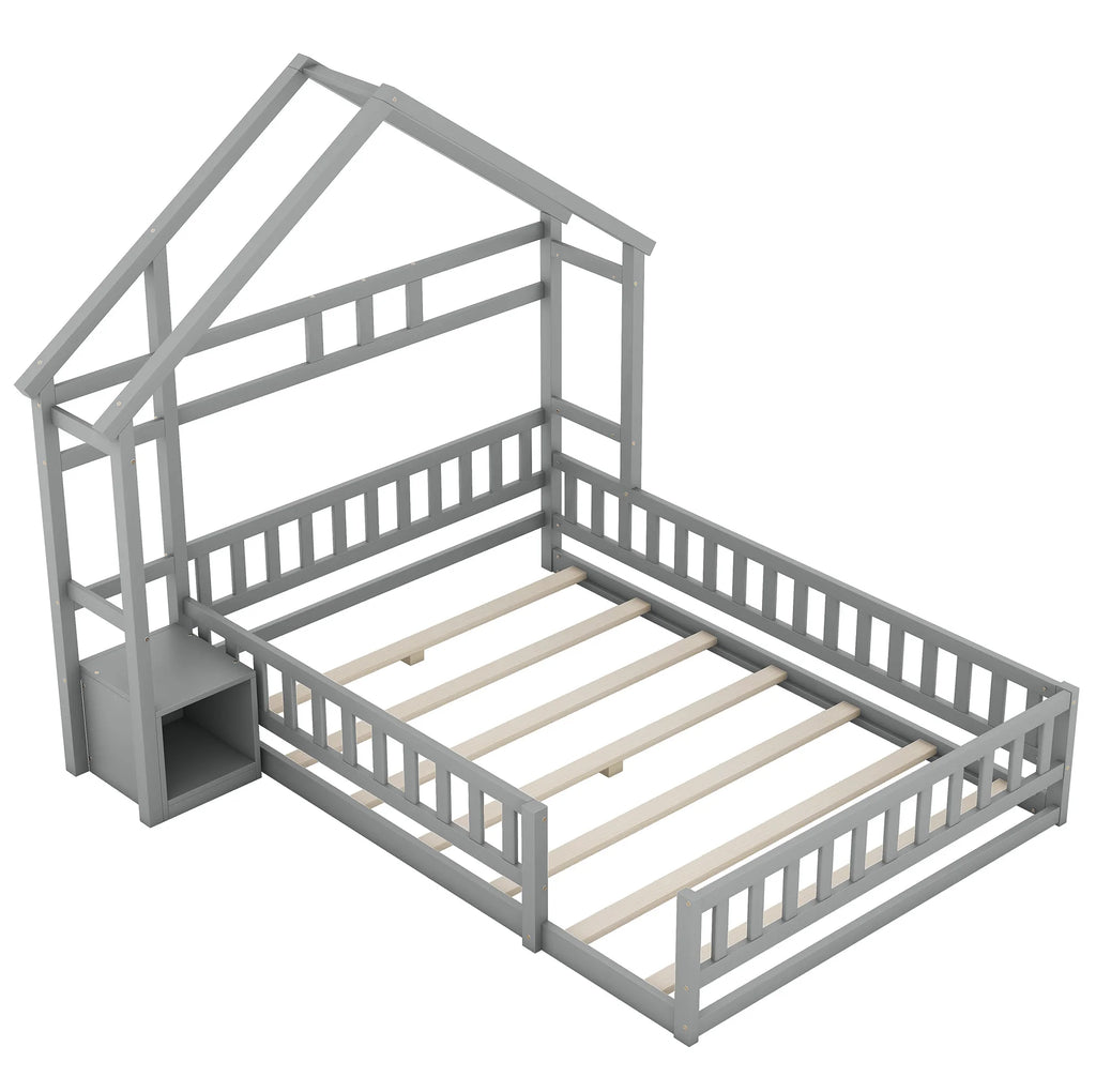 Hausbett in Grau mit Hauskopfteil und Nachttisch 140x200 Lilla Kids