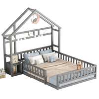 Hausbett in Grau mit Hauskopfteil und Nachttisch 140x200 Lilla Kids