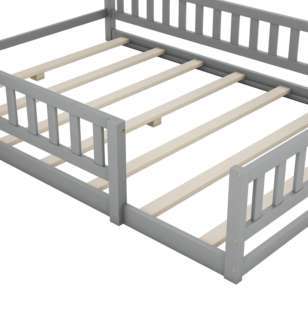 Hausbett in Grau mit Hauskopfteil und Nachttisch 140x200 Lilla Kids