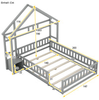 Hausbett in Grau mit Hauskopfteil und Nachttisch 140x200 Lilla Kids