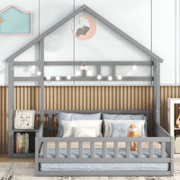 Hausbett in Grau mit Hauskopfteil und Nachttisch 140x200 Lilla Kids