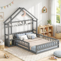 Hausbett in Grau mit Hauskopfteil und Nachttisch 140x200 Lilla Kids