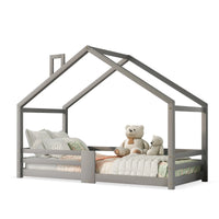 Hausbett in Grau mit Kamin aus Kiefer 90x200 Lilla Kids