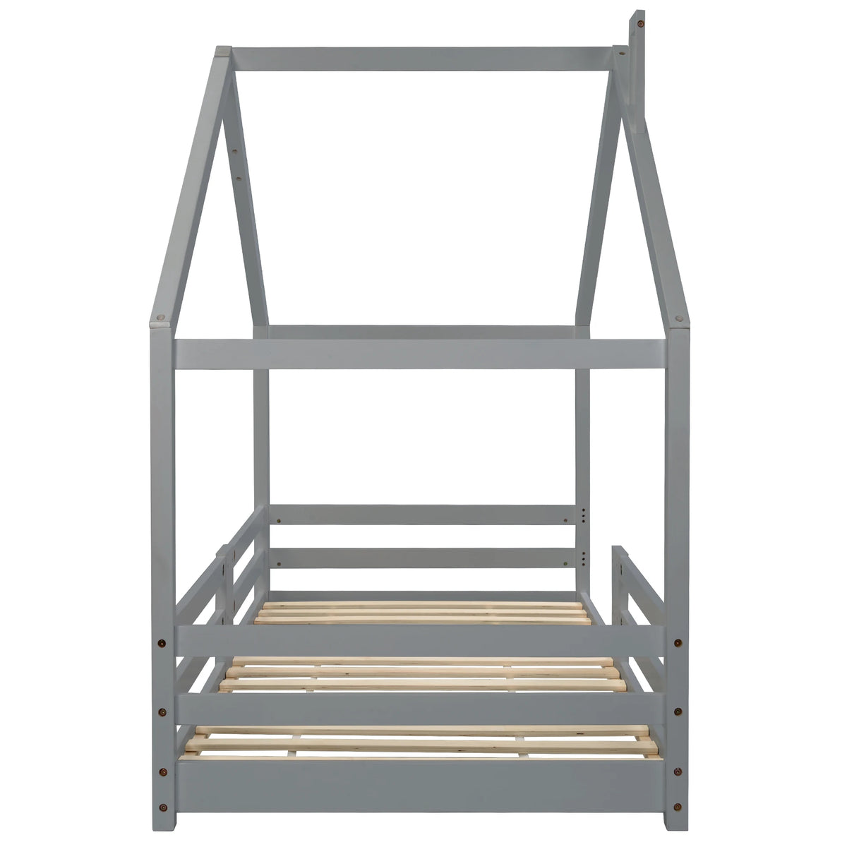 Hausbett in Grau mit Kamin aus Kiefer 90x200 Lilla Kids