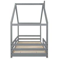 Hausbett in Grau mit Kamin aus Kiefer 90x200 Lilla Kids