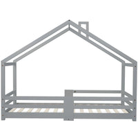 Hausbett in Grau mit Kamin aus Kiefer 90x200 Lilla Kids
