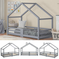 Hausbett in Grau mit Kamin aus Kiefer 90x200 Lilla Kids