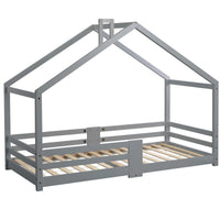 Hausbett in Grau mit Kamin aus Kiefer 90x200 Lilla Kids