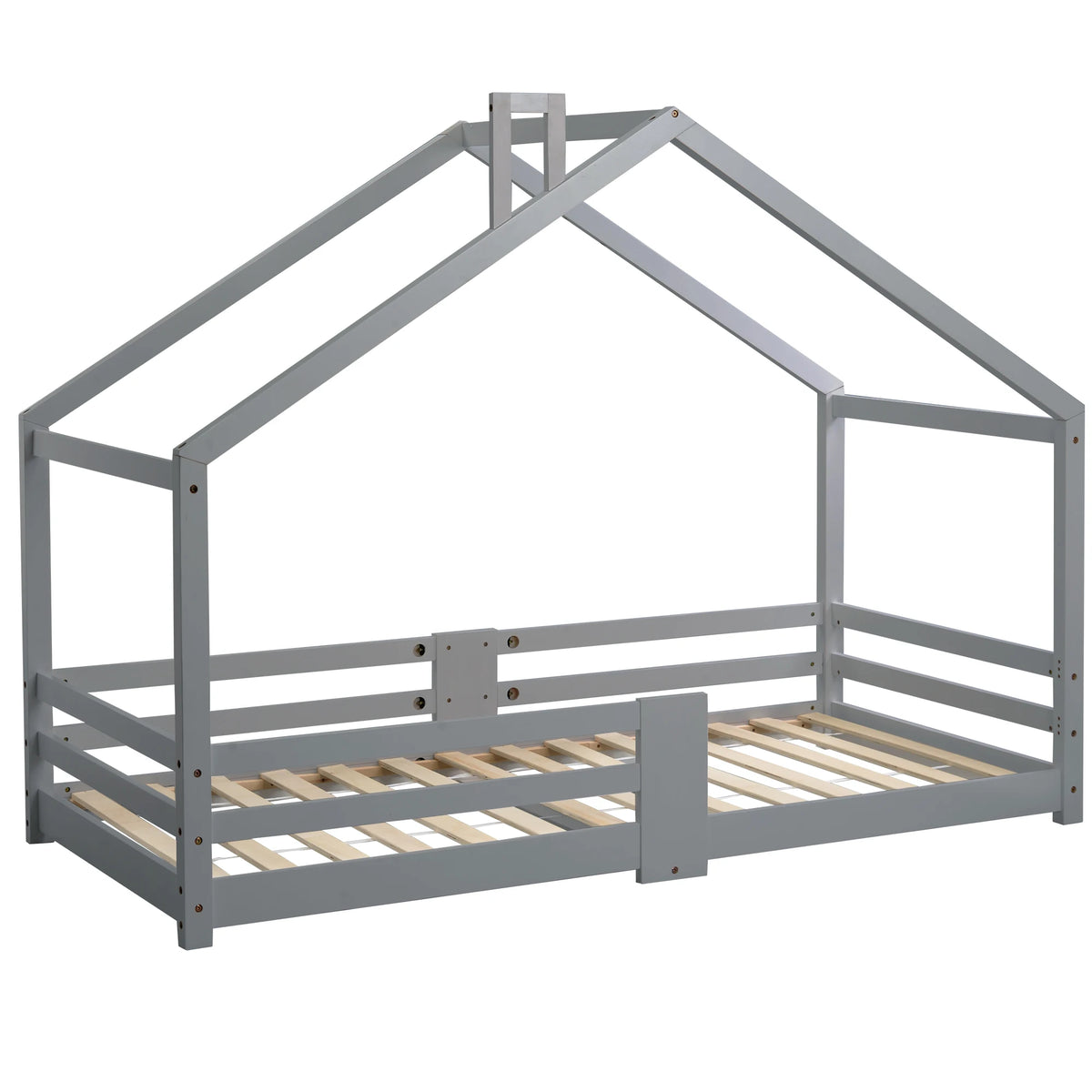 Hausbett in Grau mit Kamin aus Kiefer 90x200 Lilla Kids