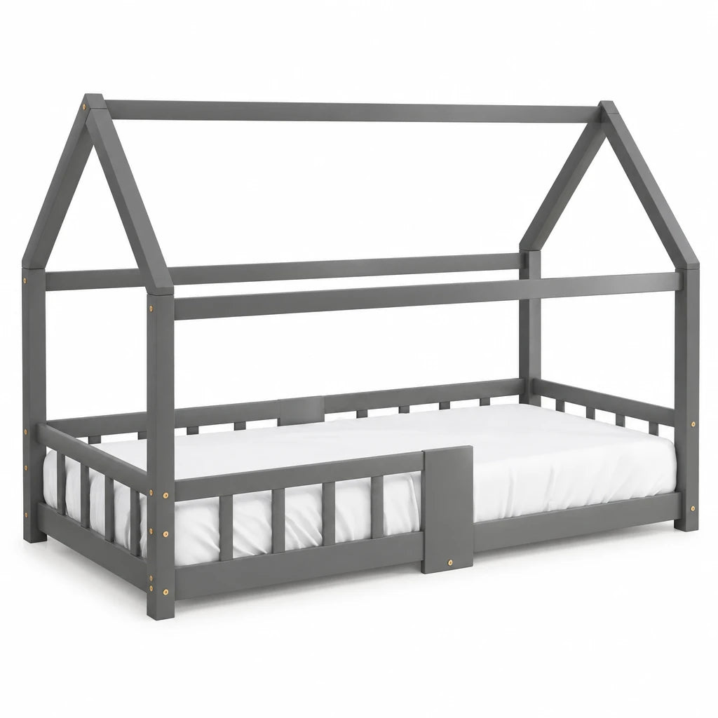 Hausbett in Grau mit Tafel und Lattenrost Lilla Kids