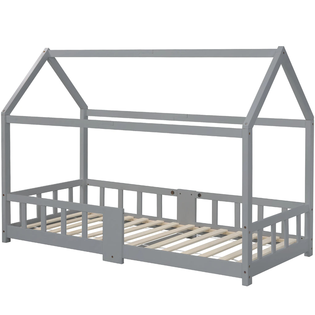 Hausbett in Grau mit Tafel und Lattenrost Lilla Kids
